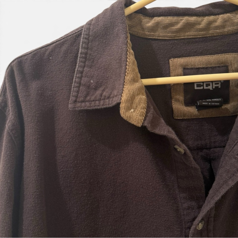 CQR XL Men’s Tall Brown Cotton Shirt Jacket Corduroy Collar Workwear Shacket - Picture 3 of 8